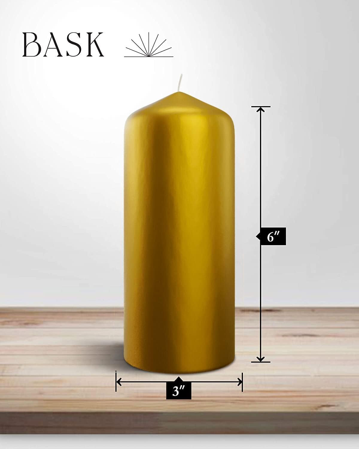 Metallic Cone Top Pillar Candles by  - Set of 3-3" X 6" Dripless Unscented Holiday Candles in Metallic Gold for Home Decor, Relaxation & All Occasions
