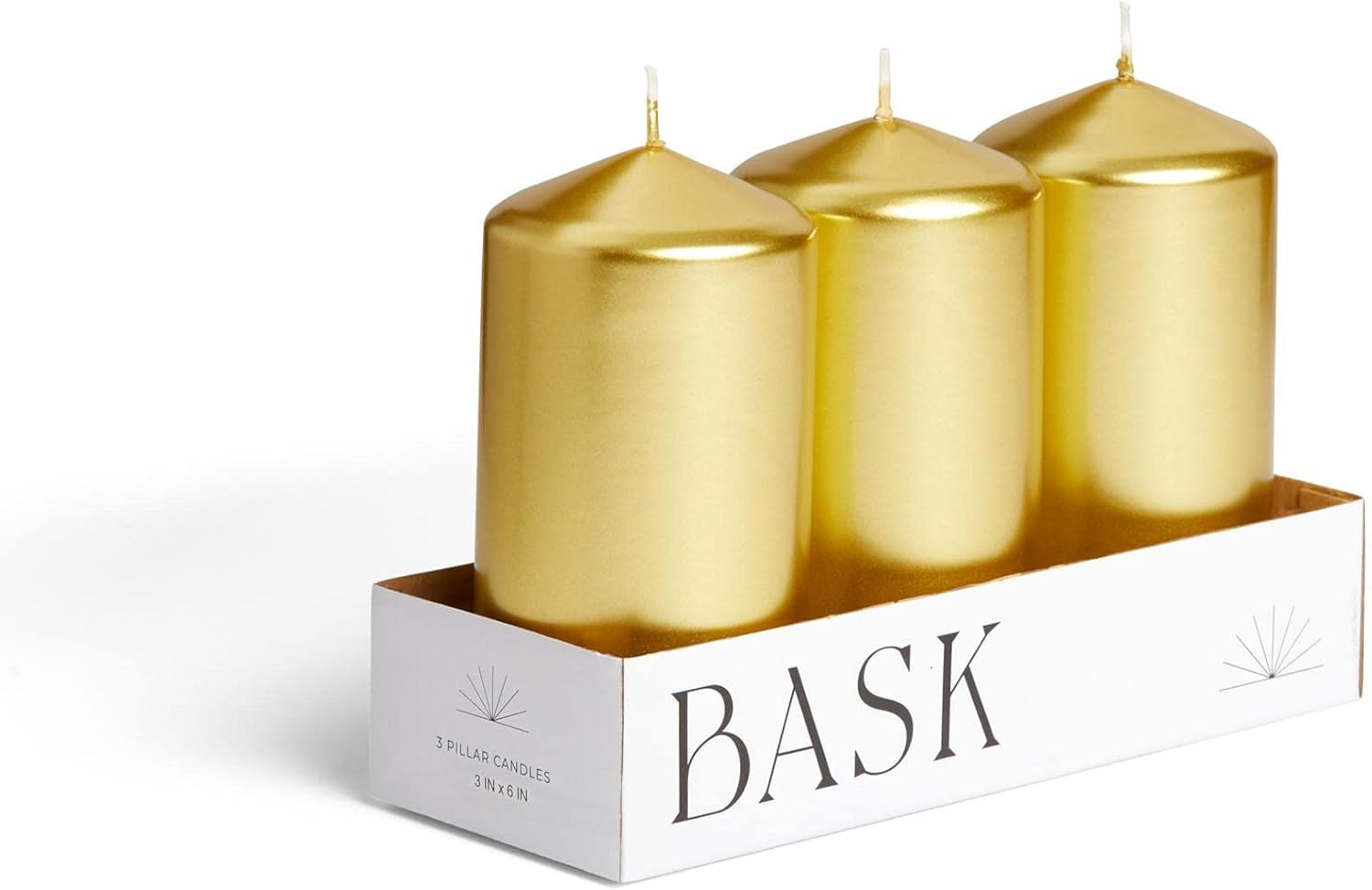 Metallic Cone Top Pillar Candles by  - Set of 3-3" X 6" Dripless Unscented Holiday Candles in Metallic Gold for Home Decor, Relaxation & All Occasions