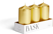 Metallic Cone Top Pillar Candles by  - Set of 3-3" X 6" Dripless Unscented Holiday Candles in Metallic Gold for Home Decor, Relaxation & All Occasions