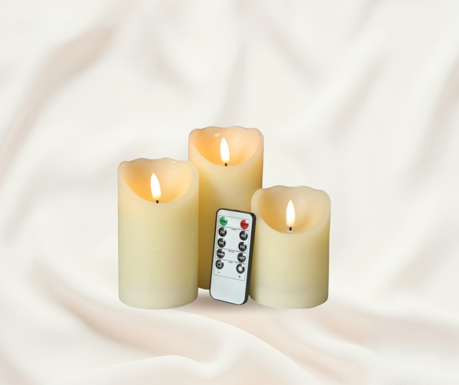 Eldnacele Luxe Pillar Candle Set – 3D Wick + Timer