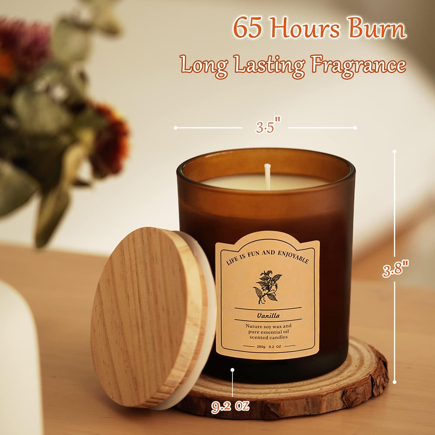 Vanilla Scented Candles for Home, All Natural Soy Wax Candles with Essential Oils, Highly Scented Beeswax Candles, Aromatherapy Candles for Sleep Aid, 9.2Oz, Clean Burning(Vanilla, Coconut)