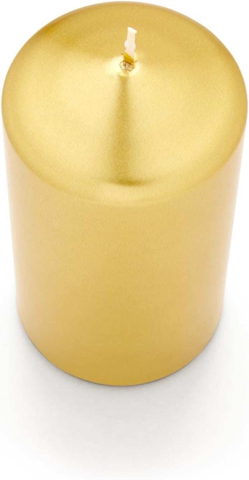 Metallic Cone Top Pillar Candles by  - Set of 3-3" X 6" Dripless Unscented Holiday Candles in Metallic Gold for Home Decor, Relaxation & All Occasions