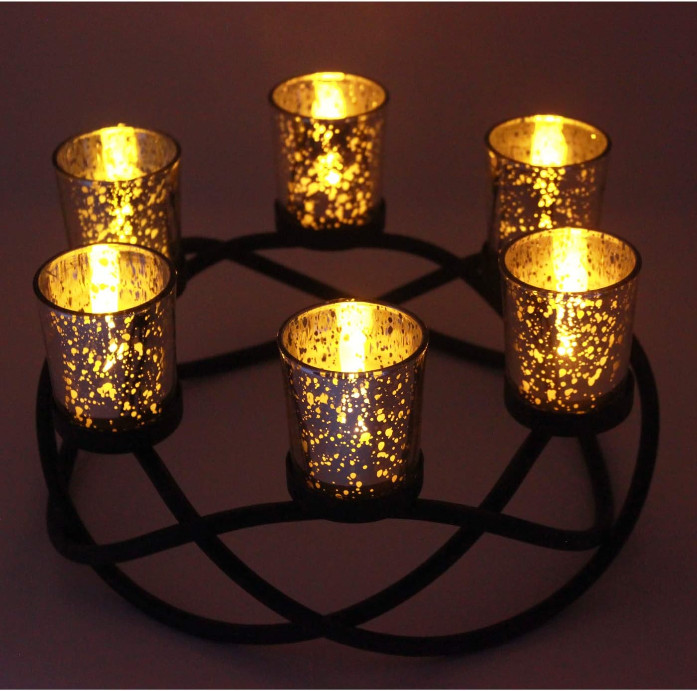 Modern Iron Table Centerpiece Candle Holder with 6 Glass Votive Cups
