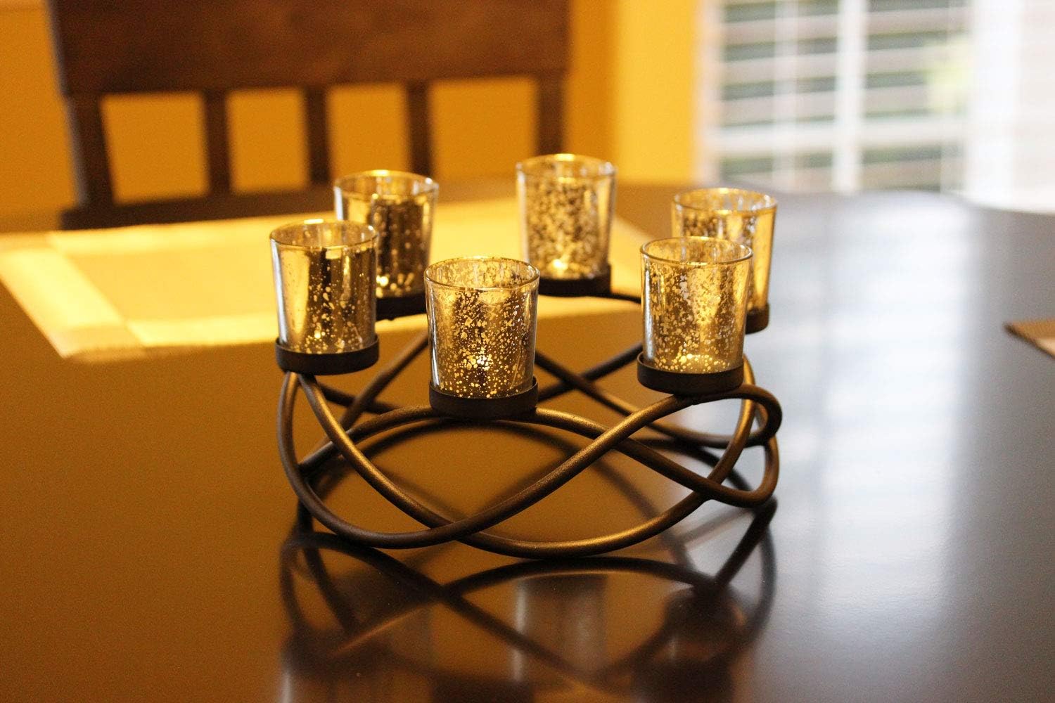 Modern Iron Table Centerpiece Candle Holder with 6 Glass Votive Cups