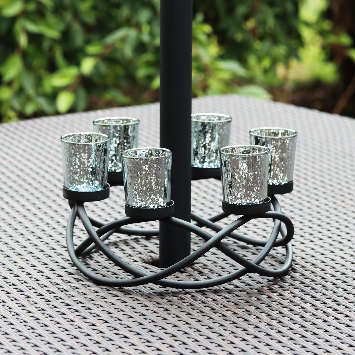 Modern Iron Table Centerpiece Candle Holder with 6 Glass Votive Cups