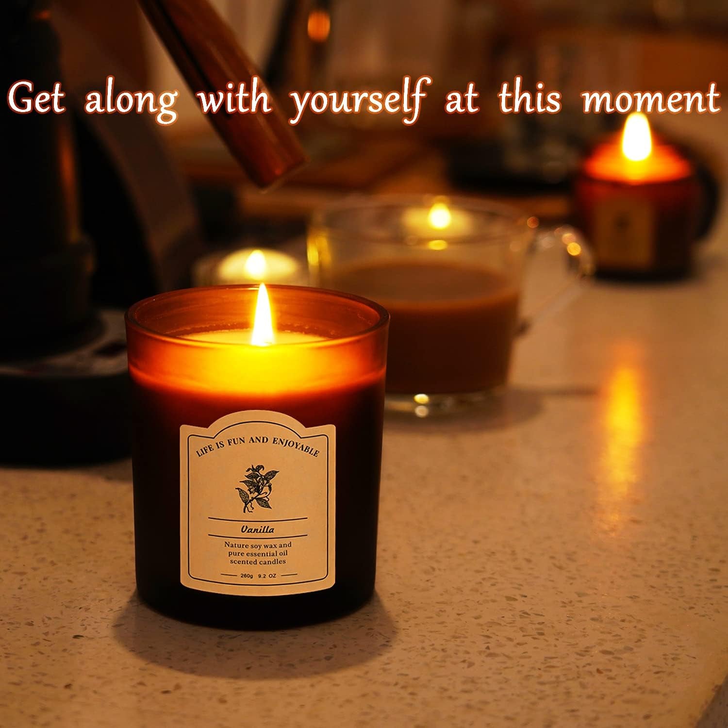Vanilla Scented Candles for Home, All Natural Soy Wax Candles with Essential Oils, Highly Scented Beeswax Candles, Aromatherapy Candles for Sleep Aid, 9.2Oz, Clean Burning(Vanilla, Coconut)
