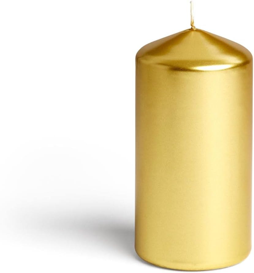 Metallic Cone Top Pillar Candles by  - Set of 3-3" X 6" Dripless Unscented Holiday Candles in Metallic Gold for Home Decor, Relaxation & All Occasions